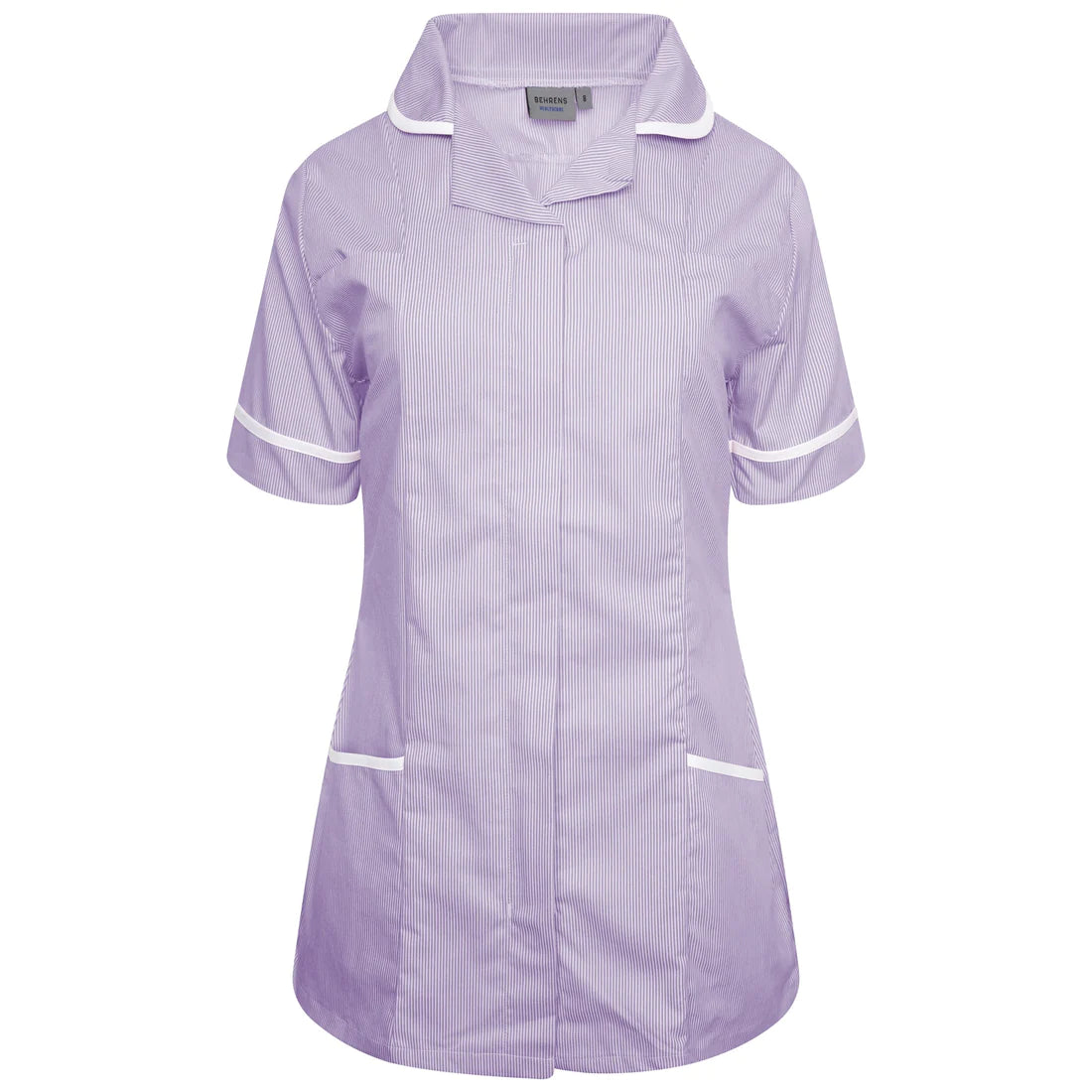 Lilac/White stripe/ White Contrast Ladies Tunic with Round Collar - NCLTPS