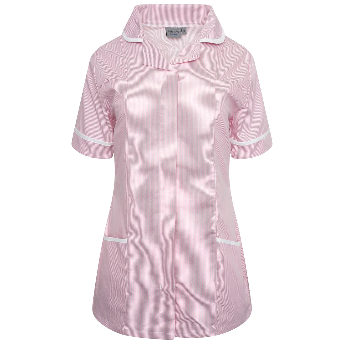 Pink/White stripe/White Contrast Ladies Tunic with Round Collar - NCLTPS