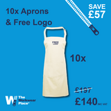 10x Aprons with pocket & Free Logo
