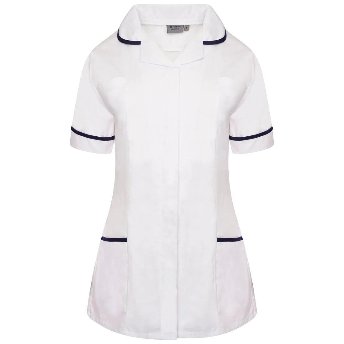 White/Navy Contrast Ladies Tunic with Round Collar - NCLTPS