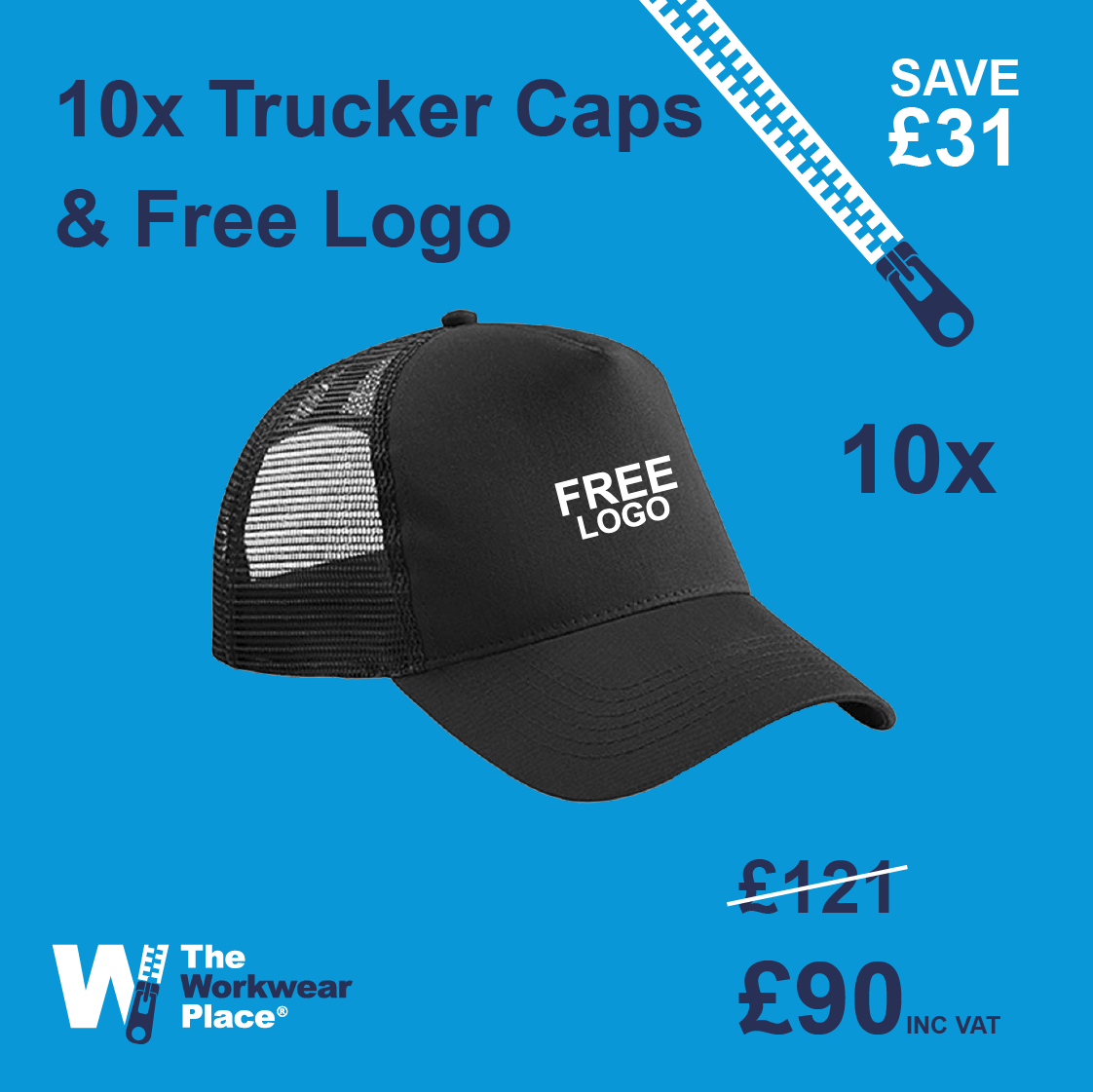 10x Trucker caps with Free Embroidery